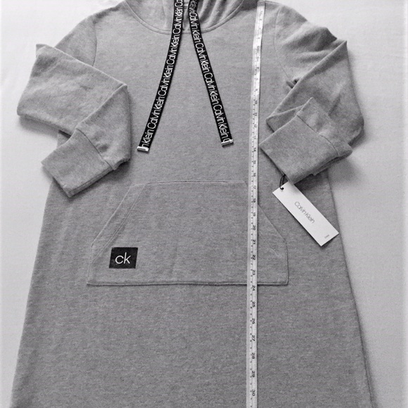 NWT Calvin Klein Long Sleeve Hooded Sweatshirt Dress in Gray Sz M - Picture 5 of 10